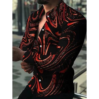 หรูหราสังคมผู้ชายเปิดลงปกปุ่มเสื้อลําลองบาร็อคพิมพ์เสื้อแขนยาวบุรุษเสื้อผ้าพรหมคาร์ดิแกน