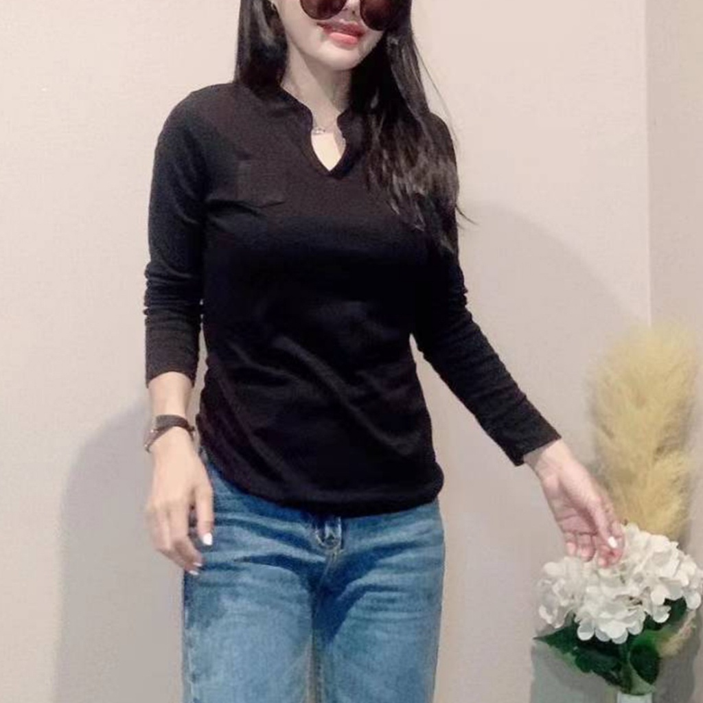 เสื้อแขนยาว เนื้อผ้านิ่มส่วมใส่สบาย สีพื้น ผ้าดี รูปที่ 6