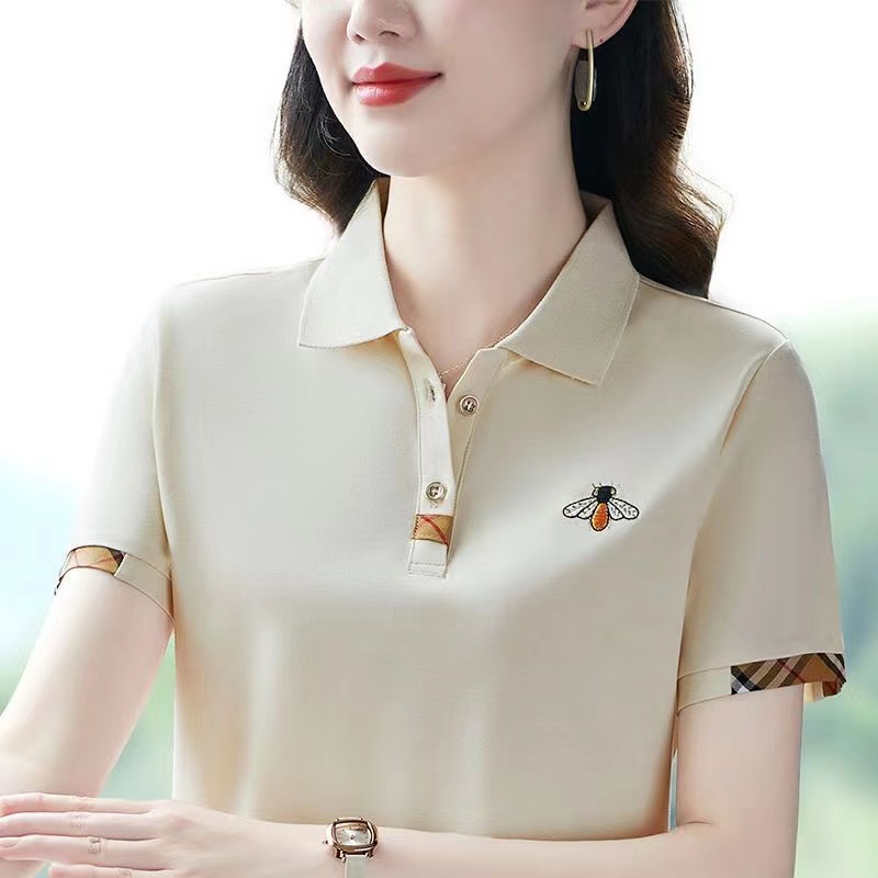 เสื้อโปโลแขนสั้นลําลอง คอปก ปักลาย แฟชั่นฤดูร้อน สําหรับผู้หญิง 2023