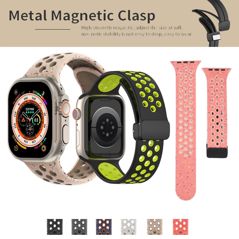 สายนาฬิกาข้อมือซิลิโคน หัวเข็มขัดแม่เหล็ก สําหรับ Apple Watch Band Ultra 49 มม. 41 มม. 45 มม. SE 44 มม. 40 มม. 42 มม. 38 มม. iWatch Series