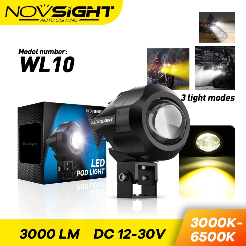 1PCS Novsight WL10 ไฟรถจักรยานยนต์ ปืนเลเซอร์ 20W 3000LM สีขาวและสีเหลือง 3 ใน 1 รถจักรยานยนต์รถมินิไฟขับขี่