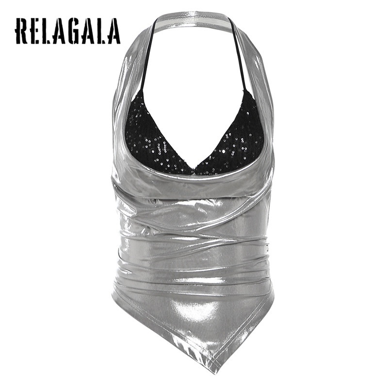 RelaGala Womens New Street Fashion Casual Simple สีทึบเซ็กซี่คอ Halter Crop Top