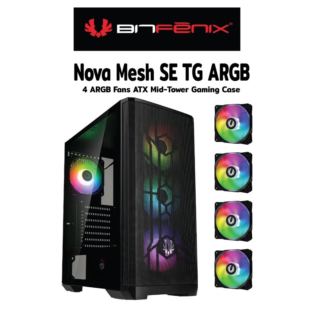 (พร้อมส่ง) BitFenix NOVA MESH SE Black TG 4-ARGB Fans Mid-Tower Gaming Case