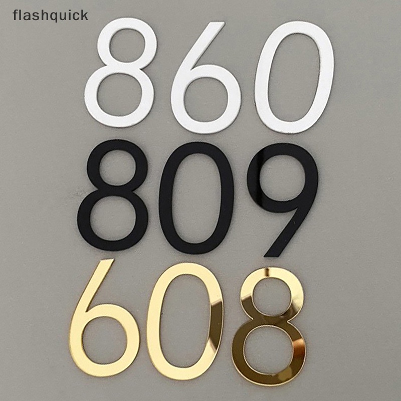 Flashquick สติกเกอร์ตัวเลข 0-9 3D มีกาวในตัว สไตล์โมเดิร์น สําหรับติดประตูโรงแรม ตู้จดหมาย บ้านเลขที่อยู่
