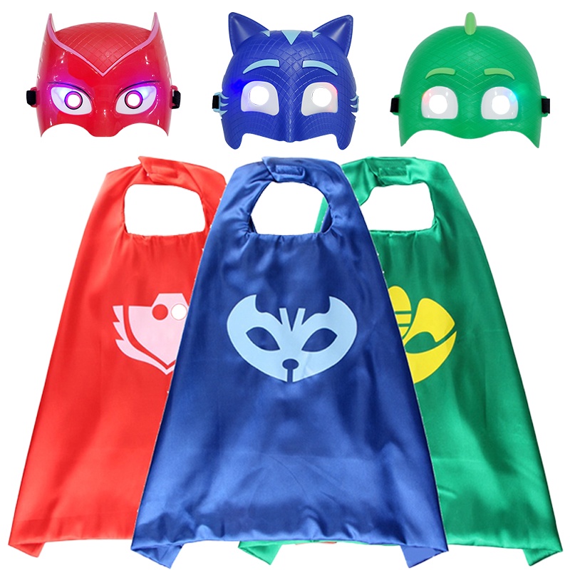 Pj Masks ชุดนอน ฮีโร่ตัวน้อย ผ้าคลุมและหน้ากากหนังสติ๊ก ของเล่น Catboy Gekko Owlette คอสเพลย์ อุปกรณ์ประกอบฉาก เด็กผู้ชาย เด็กผู้หญิง ของขวัญวันเกิด วันหยุด