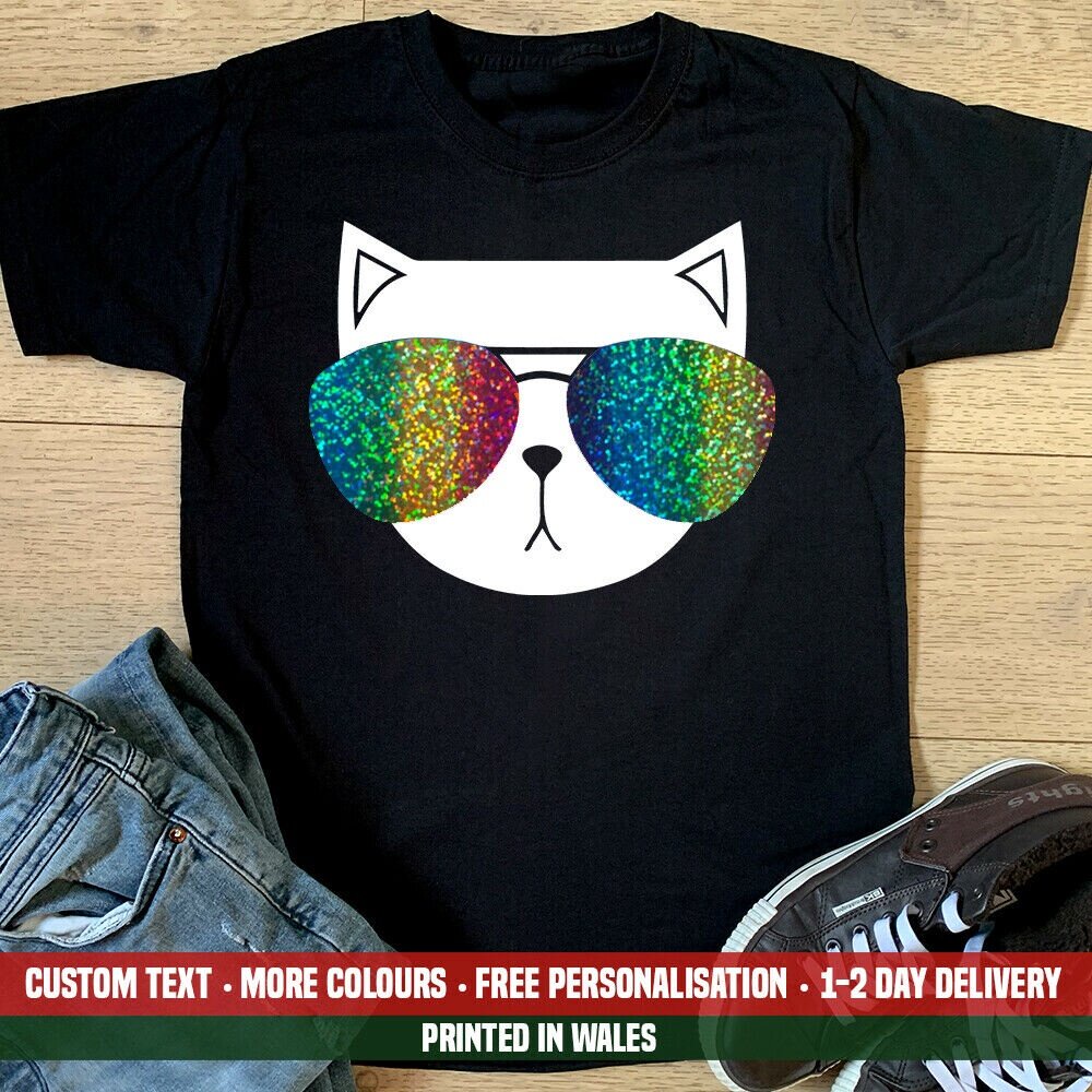 ข้อเสนอพิเศษ Lastest Most Fashion Anime Cute Tshirt Cat Sungles Gay Glitter Rainbow PartyFunny Men's Tee Good Sale Tops