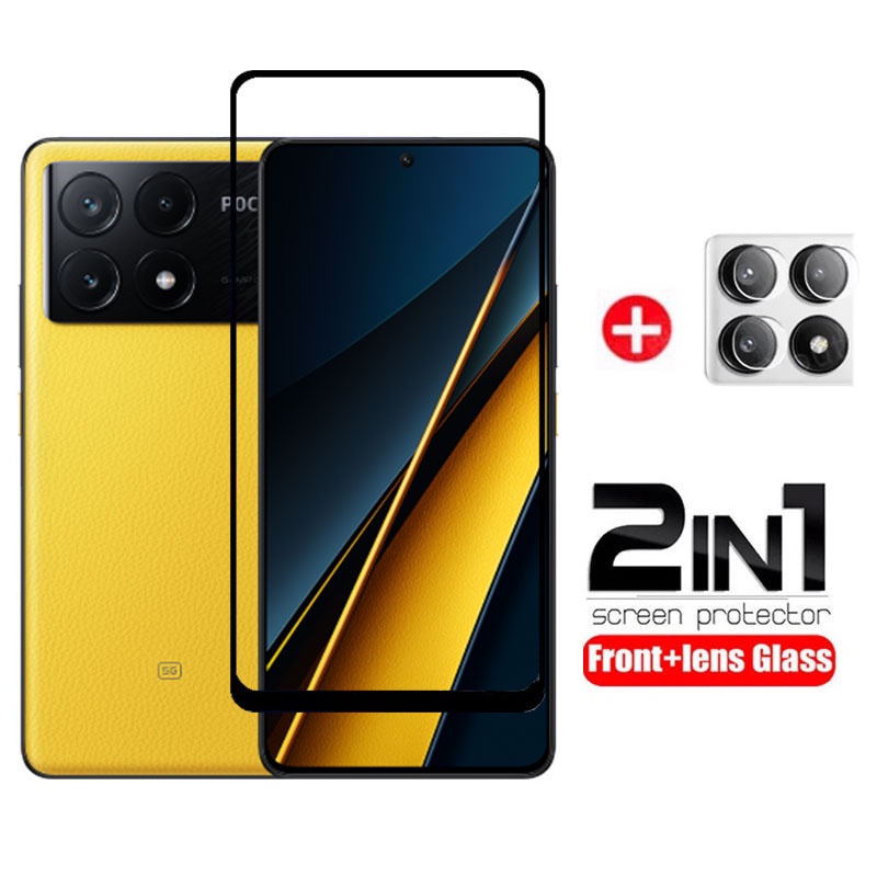 2in1 กระจกนิรภัยสําหรับ xiaomi poco F6 X6 pro M6 pro X6Pro M6Pro F6Pro 5G 4G 2024 โปร่งใสเต็มหน้าจอ Protector Clear เลนส์กล้องป้องกันฟิล์ม