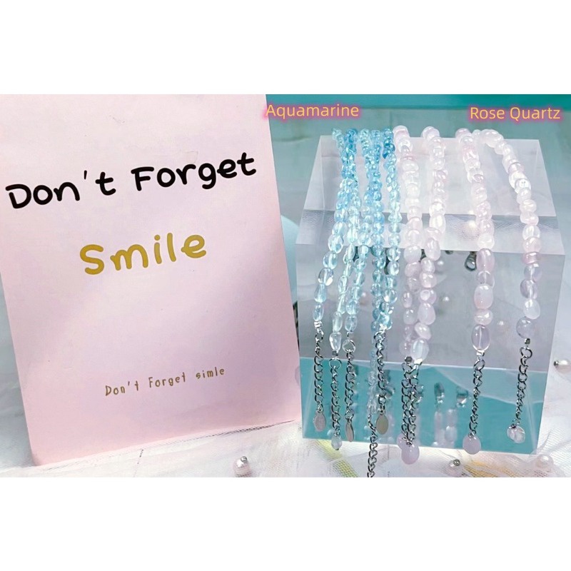 Aquamarine / Rose Quartz สร้อยข้อมือ หินธรรมชาติ สีชมพู DIY สีฟ้า หินมงคล