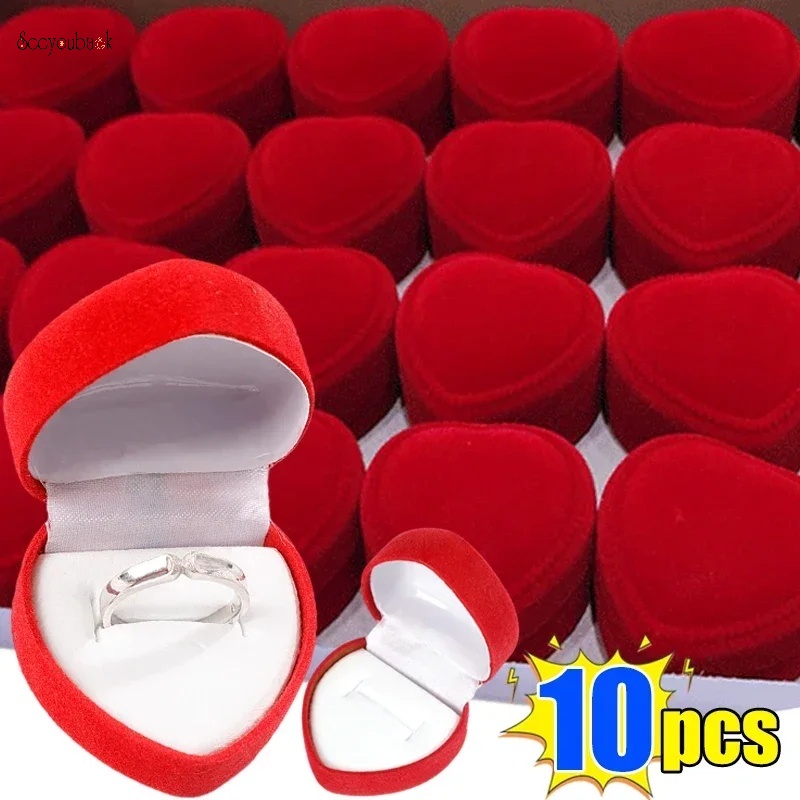 กล่องกํามะหยี่ รูปหัวใจ สีแดง สําหรับใส่เครื่องประดับ ต่างหู แหวนแต่งงาน 1 5 10 ชิ้น