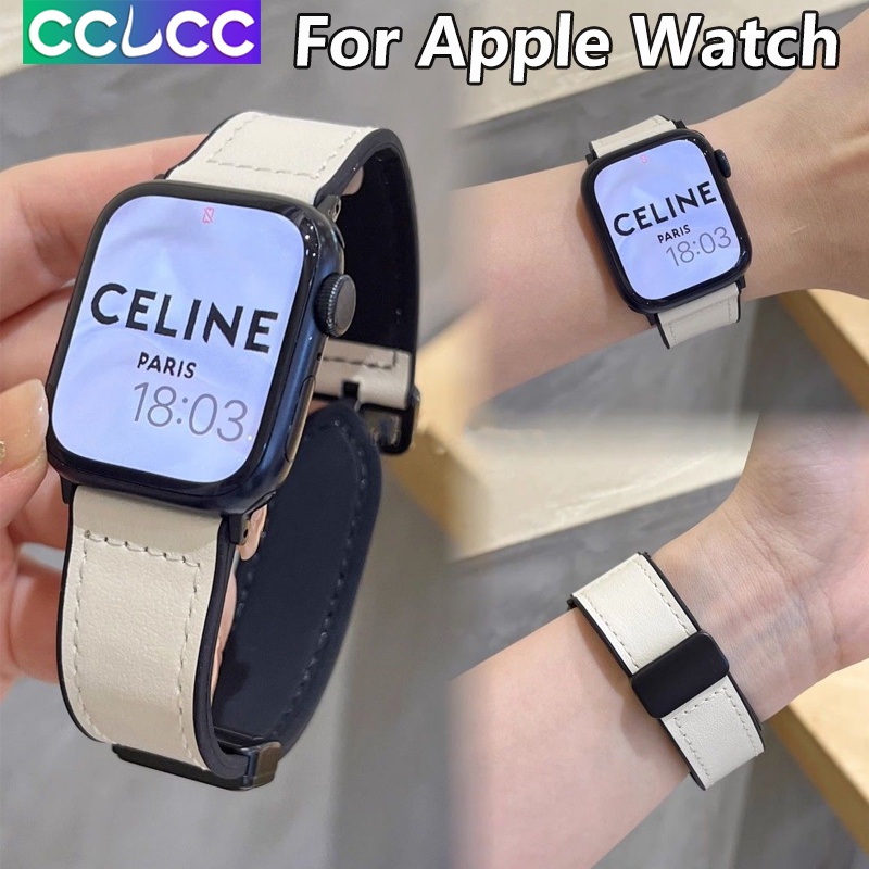 Cclcc สายนาฬิกาข้อมือหนัง ซิลิโคน แม่เหล็ก ระบายอากาศ สําหรับ Apple Watch Ultra SE 2 Series 9 8 7 6 5 4 3 2 1 iWatch 49 มม. 45 มม. 41 มม. 44 มม. 40 มม. 42 มม. 38 มม.
