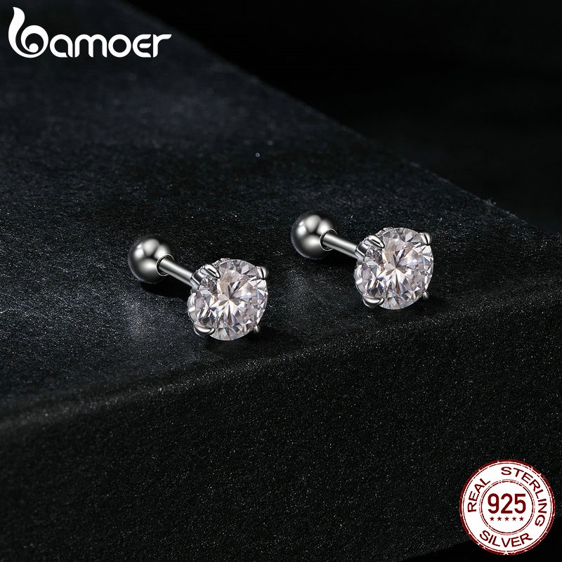 Bamoer ต่างหูเม็ดเดี่ยว เงินสเตอร์ลิง 925 ลายโมอิส 0.5ct ของขวัญ สําหรับผู้หญิง MSE050