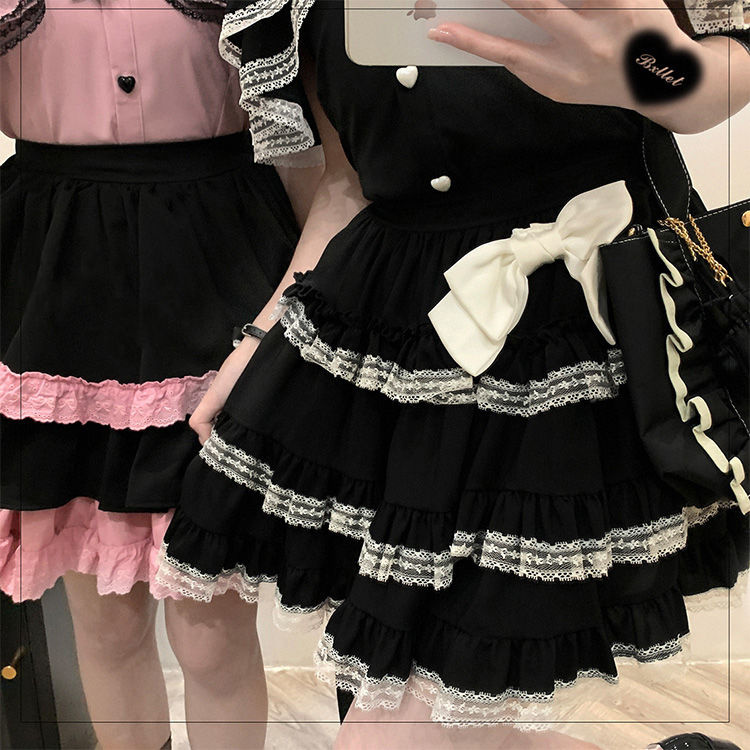 Y2k กระโปรงรูปลูกแพร์กระโปรงสไตล์ใหม่กระโปรงเค้ก Must-Have lolita Sweet Cool Lace Trim ZOKY