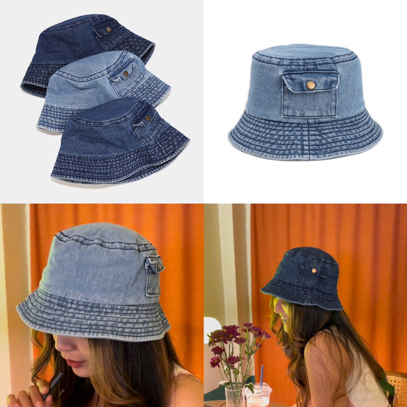 (CN) หมวกบักเก็ต ผ้ายีนส์ มีช่องกระเป๋า