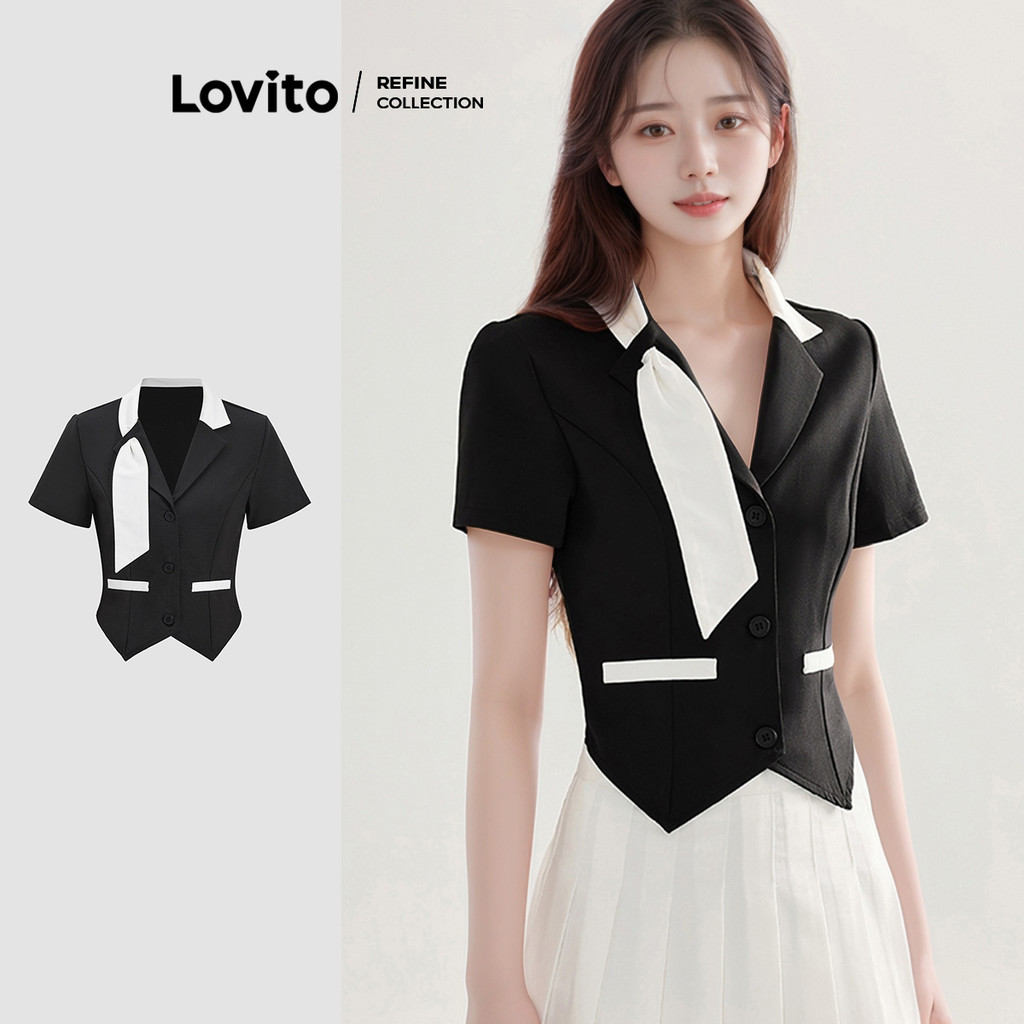(Lovito Refine) เสื้อเบลเซอร์ทรงไม่สมมาตรสีพื้นเรียบหรูหราสำหรับผู้หญิง L119AD044