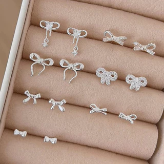 Roselife เกาหลี Minimalist S925 เงิน Tiny Bow Stud ต่างหูสําหรับผู้หญิงสาว Hypoallergenic Bowknot เจาะหูเครื่องประดับอุปกรณ์เสริม
