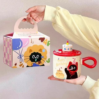 SENSENLIVE ของขวัญวันเกิด ถ้วยลูกแมวน่ารัก การดื่มน้ำที่บ้านสวยงาม แก้วเซรามิค แก้วแมว ของขวัญ