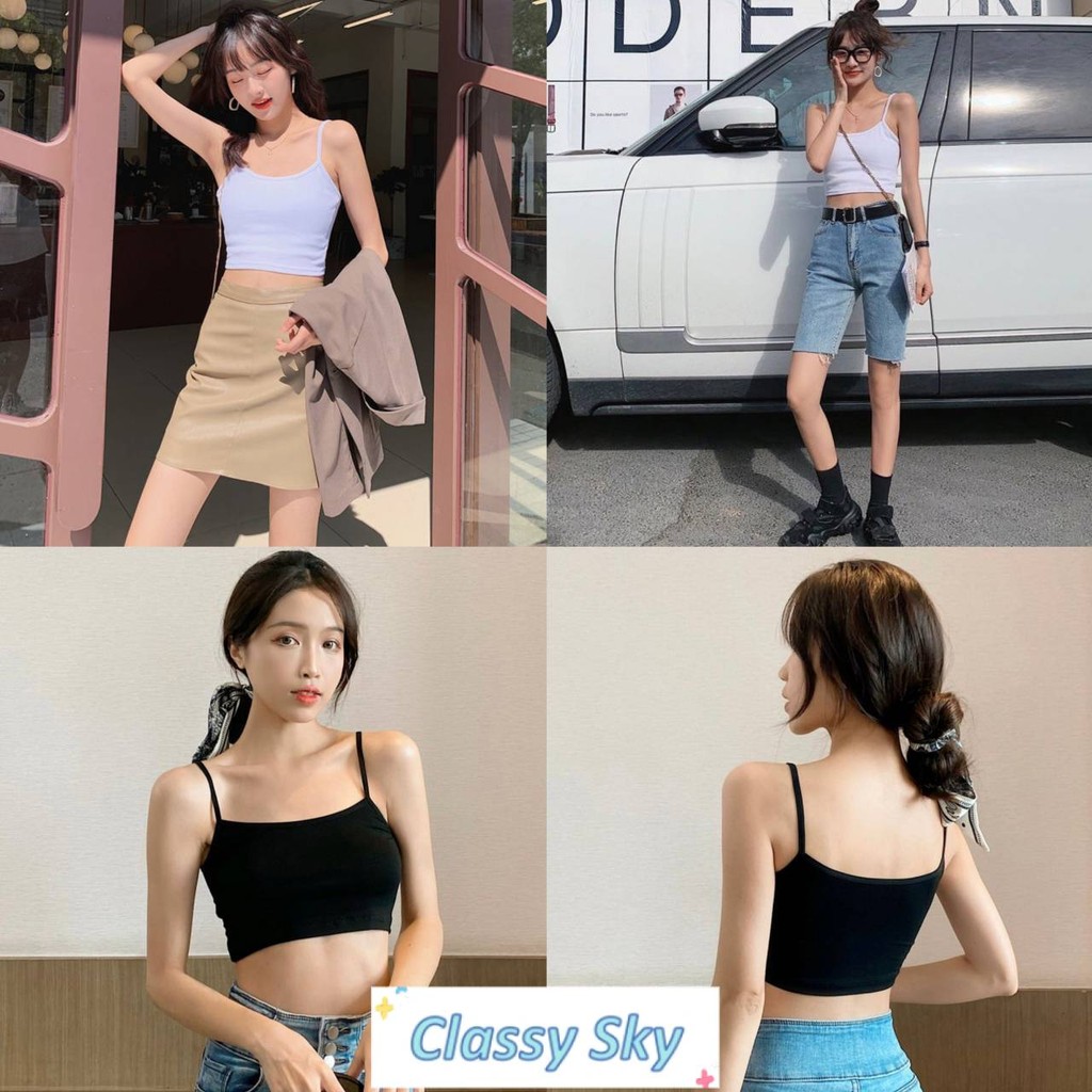 Glassy Sky💖พร้อมส่ง💖 เสื้อสายเดี่ยวทรงครอปสั้น ผ้านุ่มนิ่มใส่สบายเนื้อผ้าดีมาก มี2สี (YP-2)