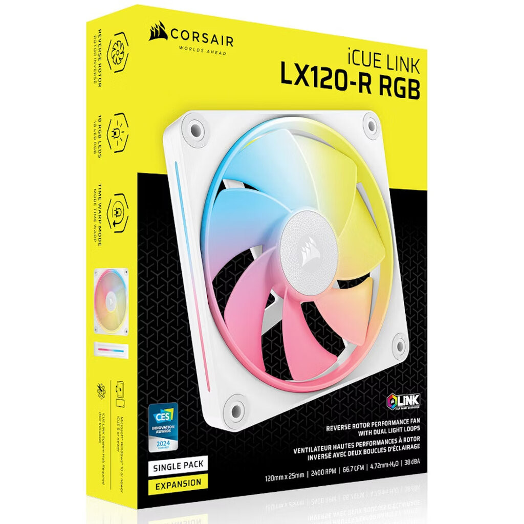 CORSAIR LX120-R RGB White 1x120mm PWM Reverse Expension Pack Fan : CO-9051053-WW