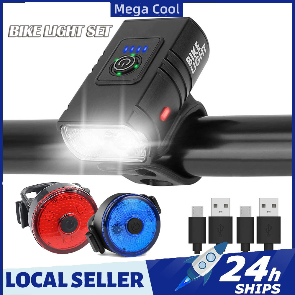 ไฟหน้าจักรยาน LED ไฟติดจักรยาน ไฟฉายจักรยาน ชาร์จ USB ไฟจักรยาน กันน้ํา ไฟท้ายไฟหน้าและหลังจักรยาน สําหรับขี่จักรยานกลาง