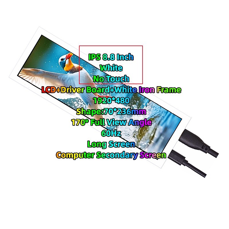 IPS 8.8 Inch No Touch White Iron Frame Computer Secondary Screen LCD Driver Board 1920*480 AIDA64 Ch