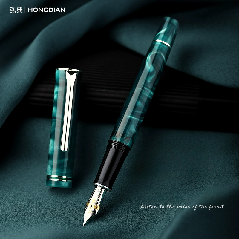 ปากกาหมึกซึม Hongdian N2 พร้อมตัวแปลงปากกาลายเซ็นป่าหมอกสีเขียว