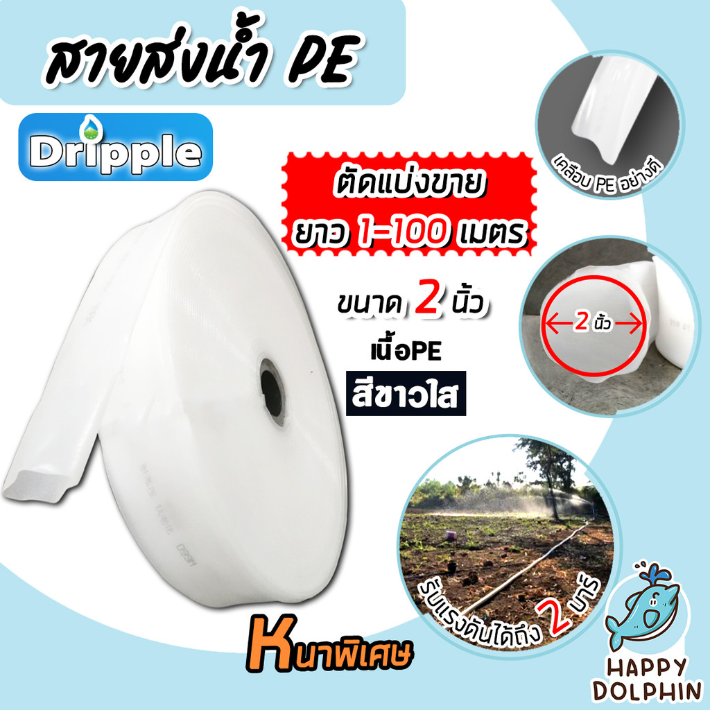 สายส่งน้ำPE Dripple สีขาว-ใส ขนาด 2 นิ้ว  มีให้เลือก ยาว 20-100 เมตร |  สายพีอีส่งน้ำ สายพลาสติกส่งน