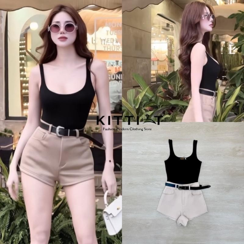 Cafe.s l (พร้อมส่ง) KITTI86 Set (3) ชิ้น Bodysuit+กางเกง+เข็มขัด ชุดset ใส่ง่าย everyday look No.on