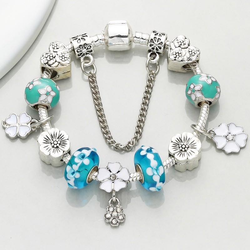 เครื่องประดับ สร้อยข้อมือ จี้ดอกซากุระ สีฟ้า สไตล์โรแมนติก เหมาะกับวันวาเลนไทน์ สําหรับผู้หญิง DIY