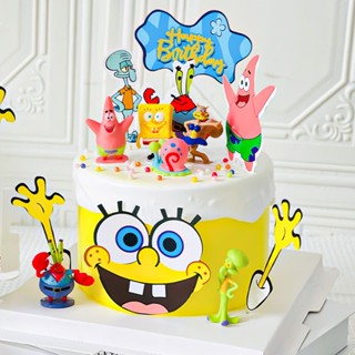 โมเดลตุ๊กตาการ์ตูน SpongeBob Happy Birthday Marine Animal เหมาะกับของขวัญ สําหรับตกแต่งเค้กวันเกิดเด็ก