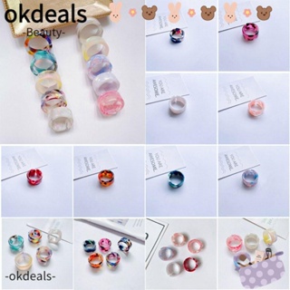 Okdeals แหวนอะซิเตท หลากสี สไตล์วินเทจ เรโทร 1/5 ชิ้น