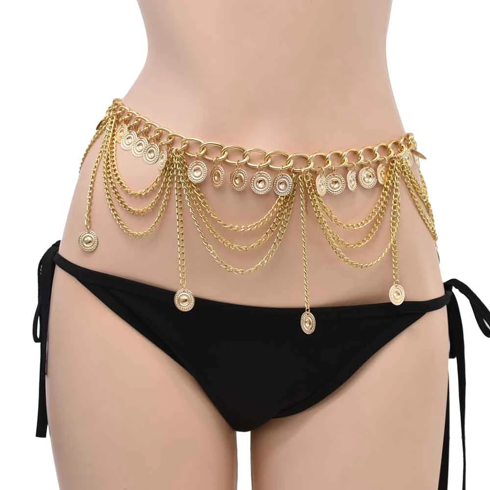 ห่วงโซ่เอวอุปกรณ์เอวโซ่ยาวหลายชั้นโซ่เหรียญพู่เข็มขัดสร้อยข้อมืออุปกรณ์อาหรับเต้นรําอุปกรณ์เสริม - รูปที่ 2