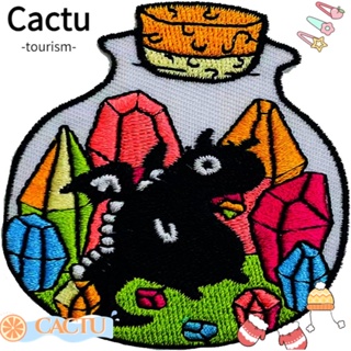 Cactu แผ่นผ้าโพลีเอสเตอร์ ปักลายมังกร 2.9x2.1 นิ้ว สําหรับเย็บติดเสื้อผ้า DIY