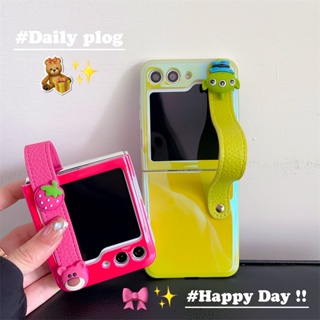 เคสป้องกันโทรศัพท์มือถือ ลายหมีสตรอเบอร์รี่ สามตา กันกระแทก สําหรับ Samsung Galaxy Z Flip5 5G Z Flip4 3