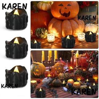 Karen เทียนไฟฟ้า LED พลาสติก สีดํา ไร้ควัน สําหรับครัวเรือน 12 ชิ้น