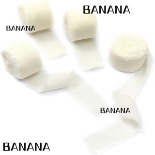 Banana1 ริบบิ้นผ้าชีฟอง ขอบรุ่ย ลายดอกไม้ สีขาวงาช้าง แฮนด์เมด 4 ม้วน