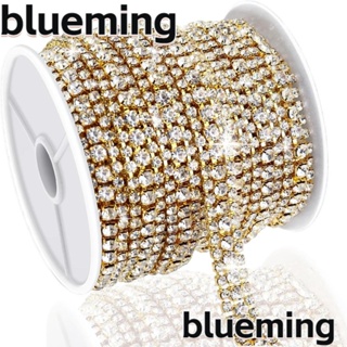 Blueming2 สายโซ่ ประดับพลอยเทียม คริสตัล 3 แถว สีทอง 3 หลา สําหรับเย็บเสื้อผ้า DIY