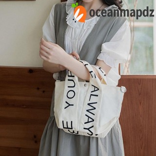 Oceanmapdz กระเป๋าถือ กระเป๋าสะพายไหล่ ผ้าแคนวาส พิมพ์ลายตัวอักษร แฟชั่นสําหรับสตรี