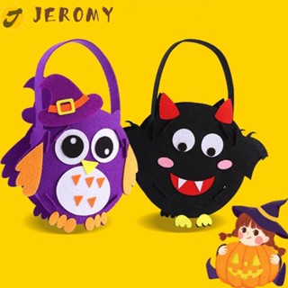 Jeromy ถุงขนมฮาโลวีน DIY ผ้าไม่ทอ ลายค้างคาวผี หรือถุงขนม กระเป๋าถือ ลายฟักทอง มอนเตสซอรี่ สําหรับปาร์ตี้แมว