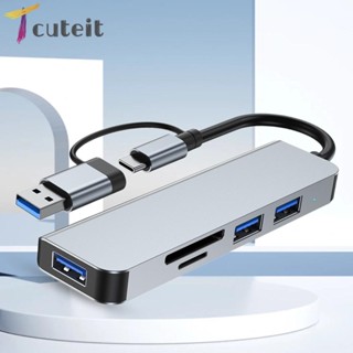 Tcuteit ฮับ USB 3.0 5 in 1 รองรับ TF PD สําหรับแล็ปท็อป