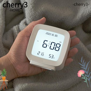 Cherry3 นาฬิกาปลุกดิจิทัลอิเล็กทรอนิกส์ หน้าจอ LCD มีไฟแบ็คไลท์ บอกอุณหภูมิ ความชื้น ปฏิทิน สัปดาห์ สีขาว สีดํา