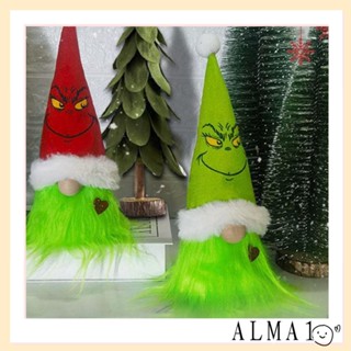 Alma ตุ๊กตาโนมไร้หน้า ผ้ากํามะหยี่ขนนิ่ม ไร้หน้า สีเขียว สําหรับแขวนตกแต่งปาร์ตี้คริสต์มาส