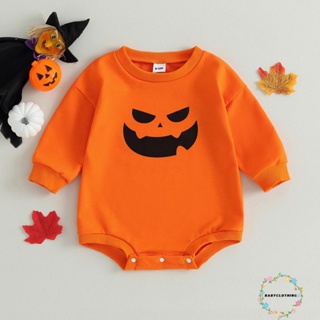 Babyclothes- ชุดรอมเปอร์ คอกลม แขนยาว พิมพ์ลายฟักทองฮาโลวีน สําหรับเด็กผู้ชาย และเด็กผู้หญิง