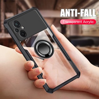 เคสโทรศัพท์มือถืออะคริลิค TPU ใส กันกระแทก พร้อมแหวนแม่เหล็ก สําหรับ Xiaomi Poco M5 4G Poko Poxo Little M5