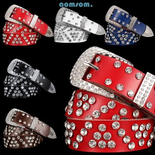 Aomsom Bling Bling Diamond Belt พังก์หรูหราออกแบบแบรนด์โลลิต้าคอสเพลย์กางเกงหนังแท้