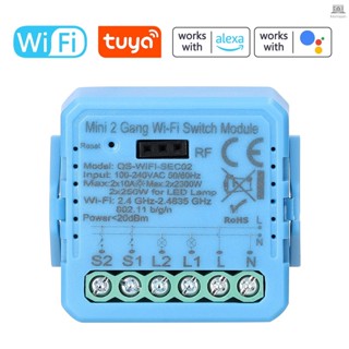 Tuya โมดูลปุ่มกดสวิตช์ควบคุม Wifi 2 Gang ควบคุมผ่านแอปโทรศัพท์มือถือ Alexa Go TOLO-9.7