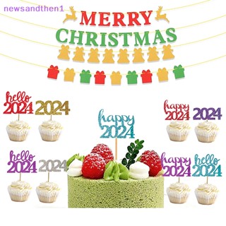 Newsandthen1 10 ชิ้น 2024 ท็อปเปอร์เค้กปีใหม่ 2024 ไม้จิ้มฟัน Happy ปีใหม่ 2024 อุปกรณ์ตกแต่งงานเลี้ยง เค้ก ท็อปเปอร์ คริสต์มาส ตกแต่งเค้ก ดี