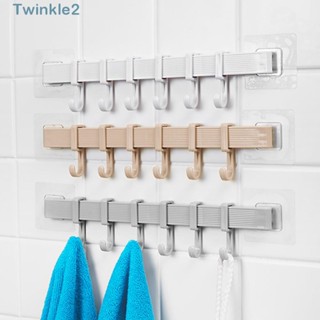 Twinkle ตะขอแขวนผ้าขนหนู 6 ตะขอ มีกาวในตัว อเนกประสงค์ สําหรับห้องครัว 2 ชิ้น