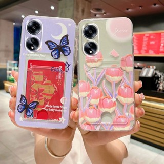 เคสโทรศัพท์OPPO A38 A58 A78 4G A78 A98 5G A17 A17K A57 New 2023 มือถือ ซิลิโคนนิ่ม ลายดอกไม้ พร้อมช่องใส่บัตร หรูหรา สําหรับ เคสOPPO A58 4G