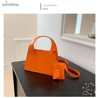 Ssunshine กระเป๋าสะพายไหล่ กระเป๋าถือ หนังสังเคราะห์ PU มีซิป สีพื้น สําหรับสตรี