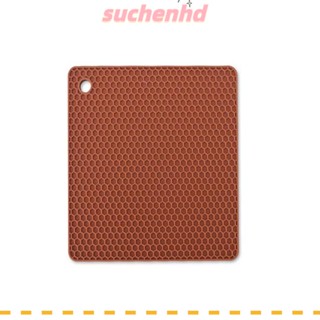 Suchenhd แผ่นซิลิโคนฉนวนกันความร้อน ทรงสี่เหลี่ยม 7 นิ้ว สีน้ําตาล สีเทา ทนทาน สําหรับห้องครัว 4 ชิ้น